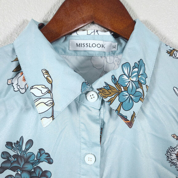 Misslook Women’s Maxi Dress XL Blue Floral Button Down Dreamy Romantic Garden - Picture 4 of 11